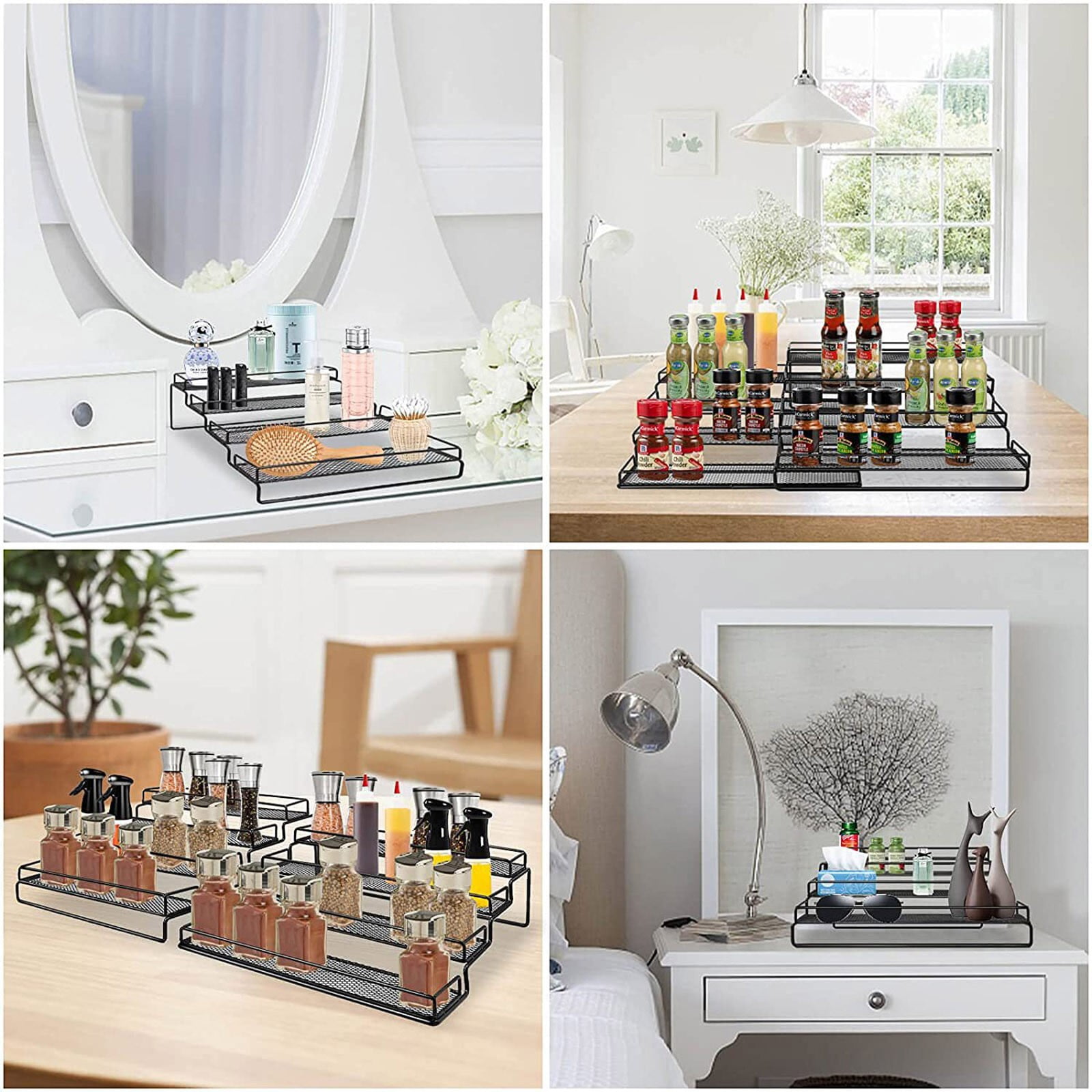 Compact Kitchen Cabinet Organizer 3 Tier Stepped Rack Stretchable Jar ...