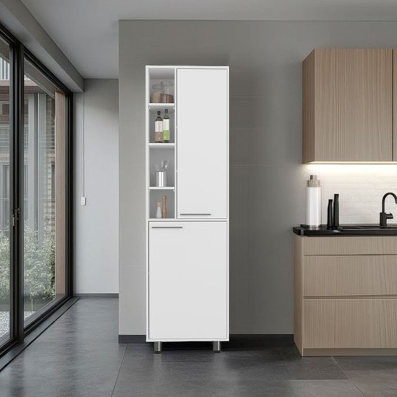 Compact Kitchen Pantry with Adjustable Shelves, Narrow Storage Cabinet for Small Spaces, White