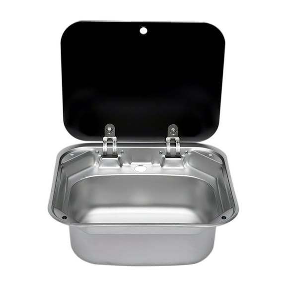 Compact Kitchen Sink for RVs with Tempered Glass Flip Lid and Rotatable Faucet, Durable Stainless Steel Design, Deep 5.9-Inch Bowl, Easy to Clean, Anti-Rust and Space-Saving Solution