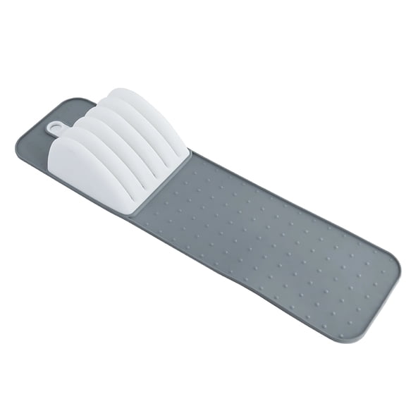 Compact Knife Organizer Tray for Drawer, 5 Slot Knives Holder Mat, Non-Slip Cutlery Storage Solution, Gray and White Kitchen Insert, Fits up to 15 in30 cmDrawers