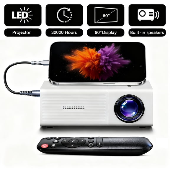 Compact LCD Projector | 1080P Support, USB Connection, Remote Control | Multi-Device Compatible with Phones/Tablets/Laptops/TV Sticks/USB Drives | Desktop Installation