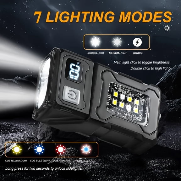 Compact LED Flashlight with Adjustable Angle, Bright Torch, Portable Fishing Light Featuring a Pen Clip, Rotating Head with Magnetic Attachment, Battery Level Indicator, Ideal for Repairs, Camping