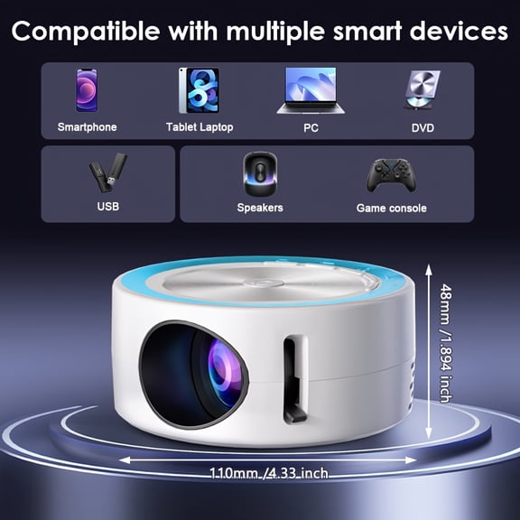A Compact LED Projector That Comes with a Remote, Operates Via USB, Ideal for Films, Presentations, And Home Cinema, And Works with Smartphones, Tablets, Tvs, And Computers