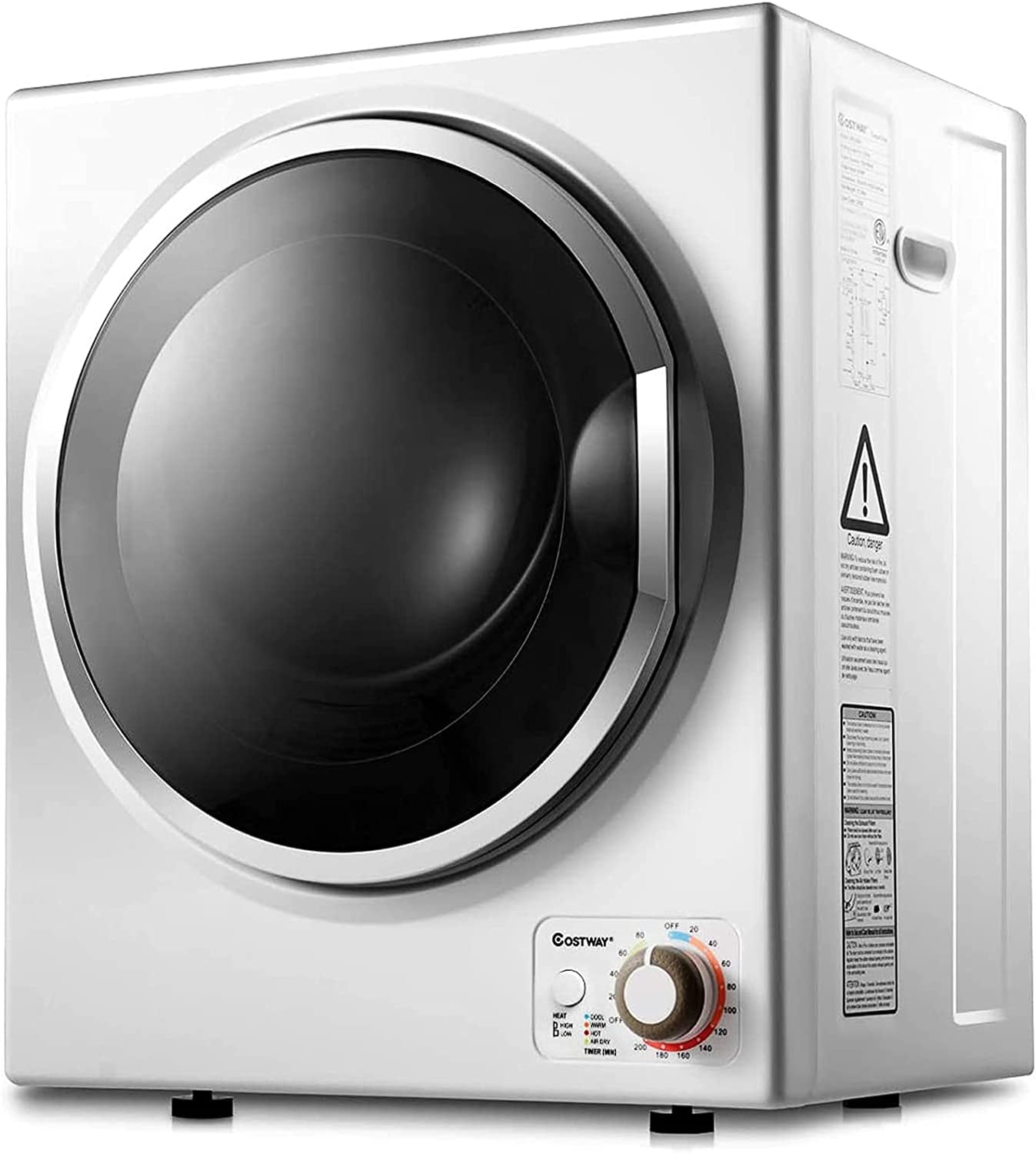 Compact Laundry Dryer, 110V Electric Portable Clothes Dryer with Stainless Steel Tub, Control Panel Downside Easy Control for 4 Automatic Drying Mode, White
