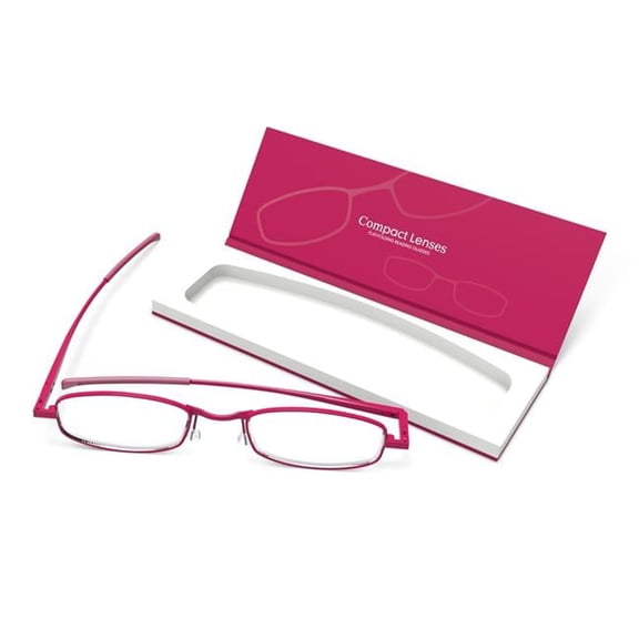 Compact Lens Flat Folding Reading Glasses, Berry - Plus 3.0
