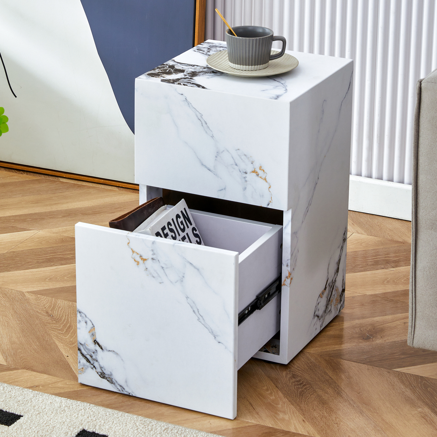 Compact MDF coffee table 11.81x11.81x19.69 inches stylish texture ...