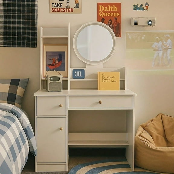 Compact Makeup Vanity Set , Stylish Gift for Teen Girls, Small Bedroom Christmas Present for teen , teen Dorm Room Present