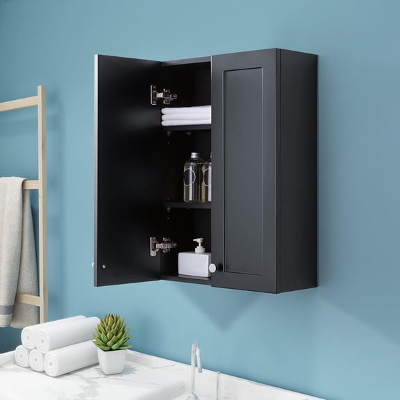 Compact Matte Black Bathroom Cabinet with Metal Handles for Small Spaces