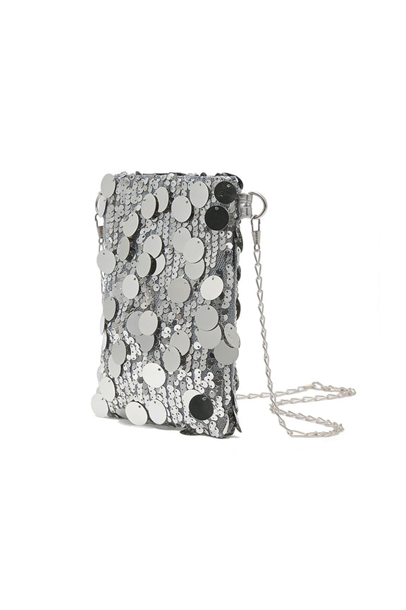 Compact Messenger With Sequin Panel Sleek Minimalist Crossbody Phone Holder And Chain