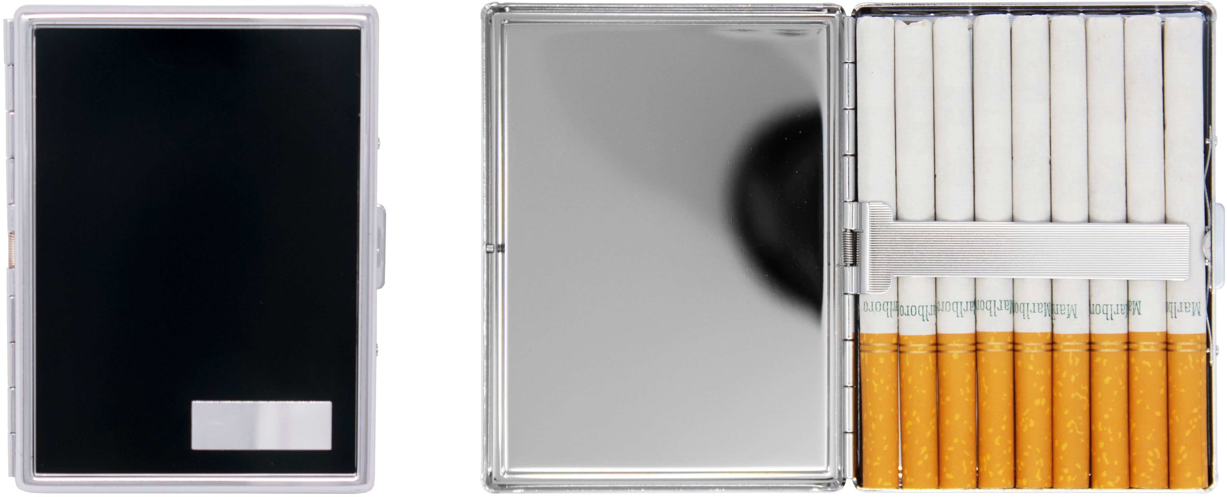 Set of 2 Metal-Plated 100s Ultra Compact Cigarette Case With Insert (Black Plate)