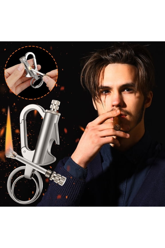 Compact Metal Torch Lighter Keychain Style, Jet Flame Butane Refillable Wind Resistant, Key Ring Carabiner Clip for Backpack Purse, EDC Gift for Smokers Campers