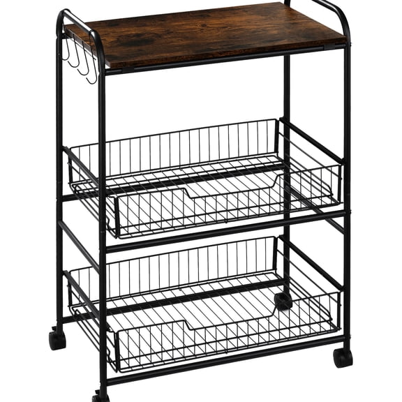 Microwave Cart with Open Counter and Baskets / Accessible Storage for Toiletries