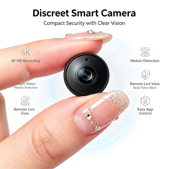 Compact Mini 4K Wireless Security Surveillance Camera, Wide Angle Low Light Night Vision, Two-Way Talk & Mobile Alert, Local TF Card Storage for Home Office Small Store 24H Monitoring