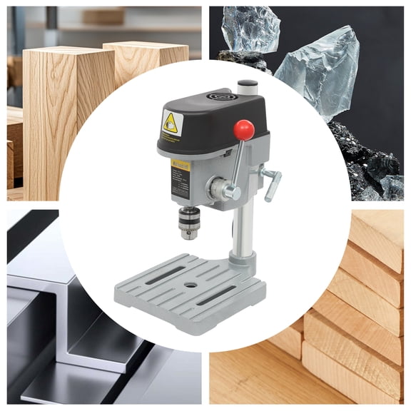 Compact Mini Benchtop Drill Press with 340W Copper Motor, Adjustable 3-Speed, High Precision 1-10mm Collet, Stable Cast Iron Base, Ideal for DIY & Small Workshop
