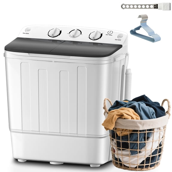 Compact Mini Double Drum Washing Machine 18/22/32Lbs Capacity, 10 Hangers & Drying Rod Included, Space-Saving Energy-Efficient for Small Loads, Camping & Caravanning