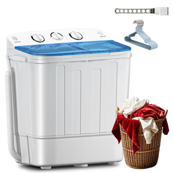 Compact Mini Double Drum Washing Machine 18/22/32Lbs Capacity, 10 Hangers & Drying Rod Included, Space-Saving Energy-Efficient for Small Loads, Camping & Caravanning