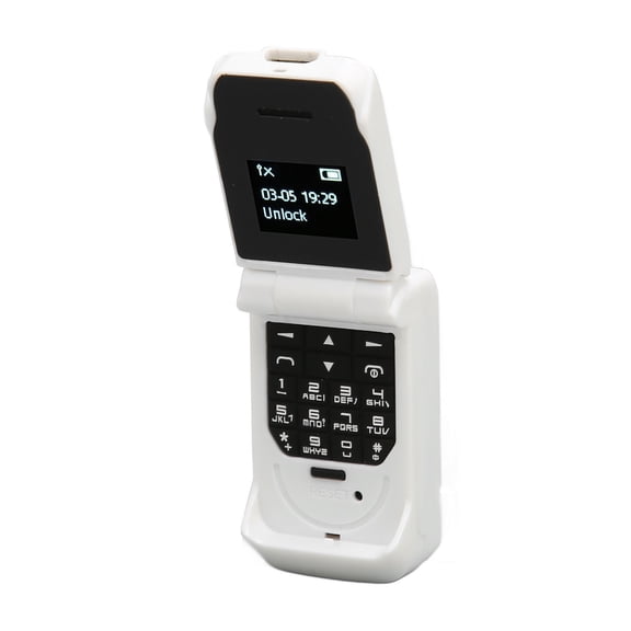 Compact Mini Flip Phone 0.66 Inch OLED Screen Unlocked Pocket Mobile Cell Phone for Seniors 300mAh Battery White