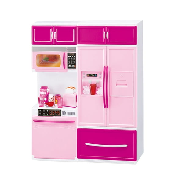 Compact Mini Kitchen Play Set with Realistic Design Refrigerator and Accessories Indoor Pretend Cooking Toy for Imaginative Role Play Activity Promotes Interactive Learning and Fun