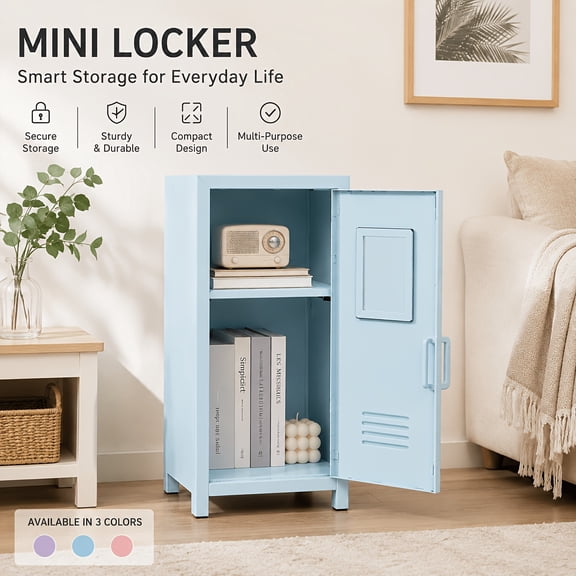 Compact Mini Locker Safe with Key Lock, Metal Storage Cabinet for Cash and Jewelry