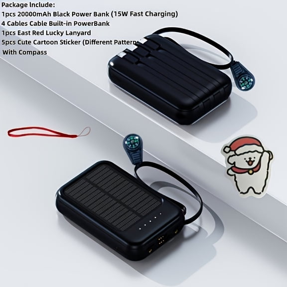 Compact Mini Power Bank 10K/20K mAh with 15W Fast & 5W Slow Charging, Digital Display, LED Light & Strap