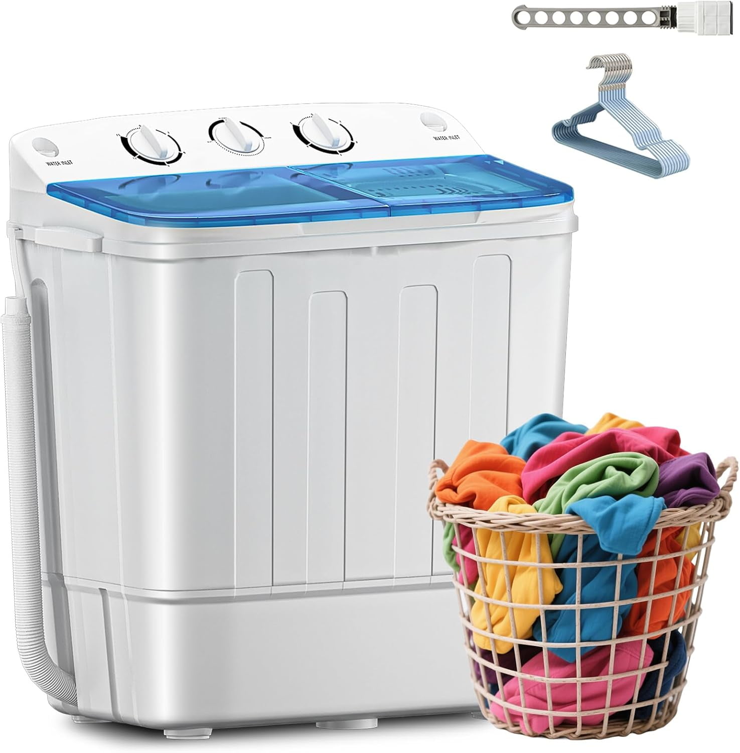 Compact Mini Twin Tub 18lbs Washing Machine with Drying Rack, 11 lbs ...