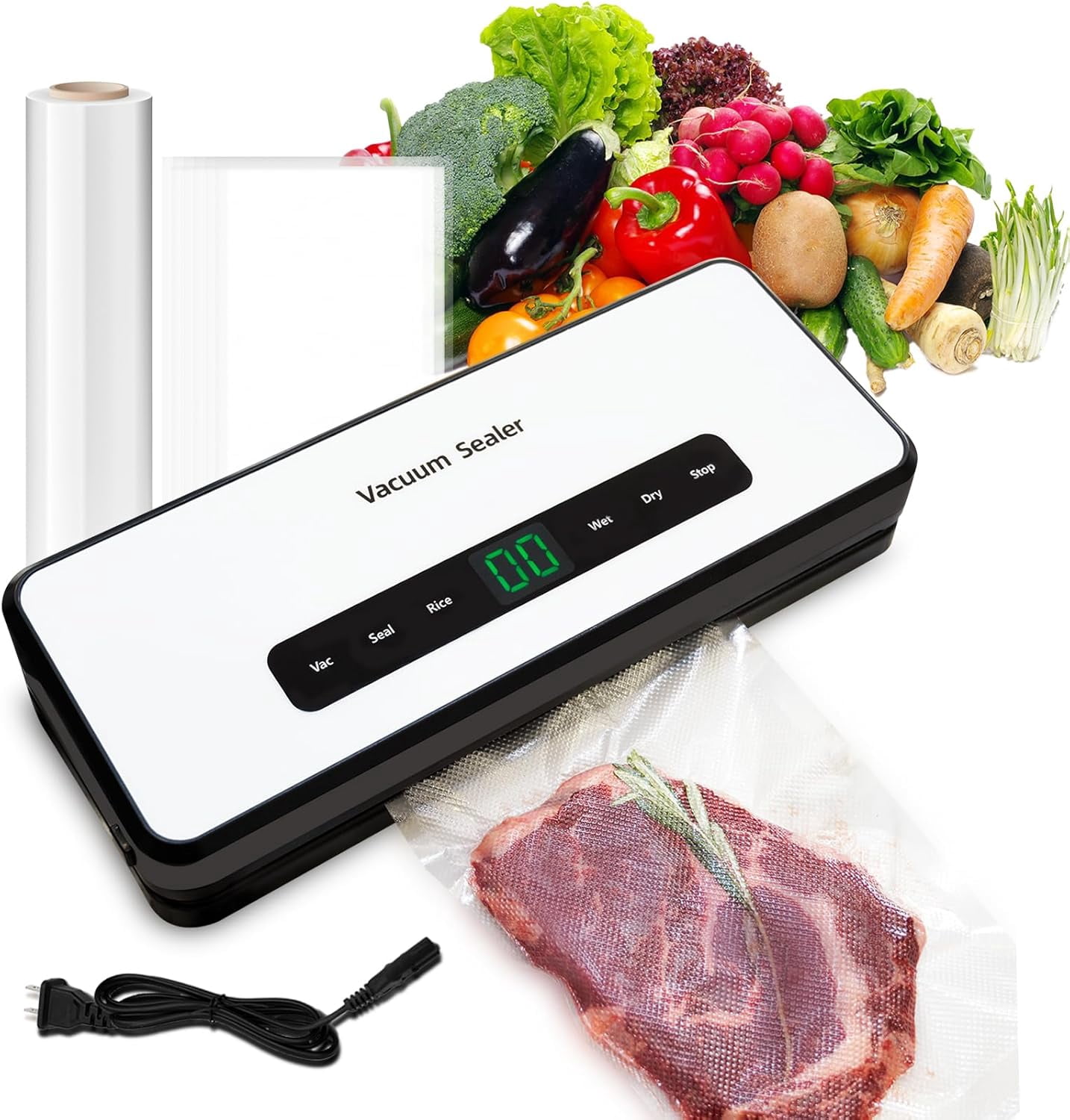 Compact Mini Vacuum Sealer Machine 80KPa Powerful Suction, Automatic Operation for Easy Food Preservation and Storage with 10 Bags (White)