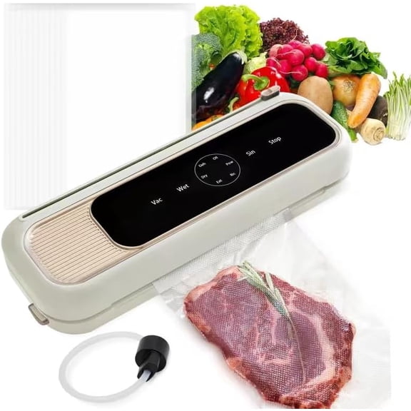 Compact Mini Vacuum Sealer Machine 80KPa Powerful Suction, Automatic Operation for Easy Food Preservation and Storage with 10 Bags (White)