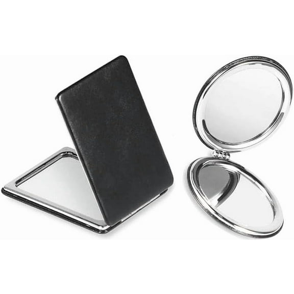 Compact Mirror, 2 Pack Double-Sided 1X/2X Magnifying Metal Pocket Makeup Mirrors Travel Black Portable Mirror for Men, Women (Black, 3.1" Round & 3.3" Rectangle)