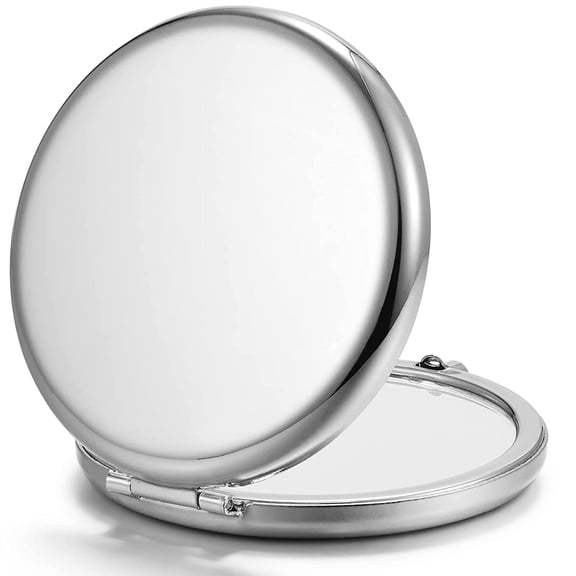 Compact Mirror Bulk Pack of 6 Double-Sided 1X and 2X Magnifying Metal Makeup Mirrors Round Silver Vanity Mirrors