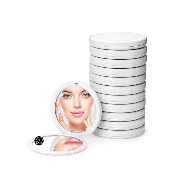 Compact Mirror Bulk, Set of 12 Double-Sided 1X/3X Magnifying PU Leather (Round, 2.7" Diameter)