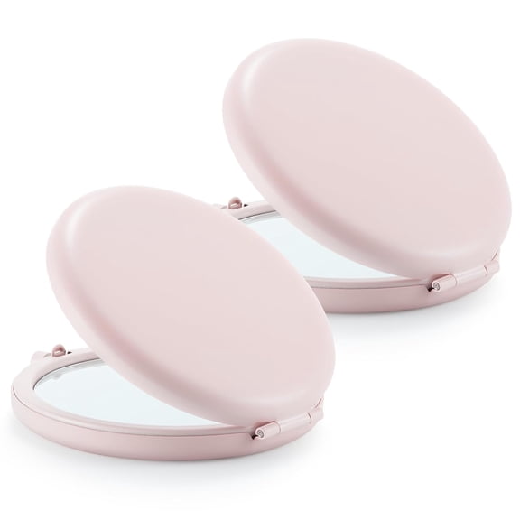 Compact Mirror Bulk, Set of 2 Double-Sided 1X/2X Magnifying Purse Pocket Makeup Mirrors(Round, Pink Marshmallow)