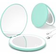 thumbnail image 1 of Compact Mirror, Lighted Travel Makeup Mirror with 1X/10X Magnifying Double Sided Dimmable Portable Pocket Mirror for Handbag and Pocket,Foldable Compact Mirror 3.5"L x 0.7"W, USB Charging (Green), 1 of 8