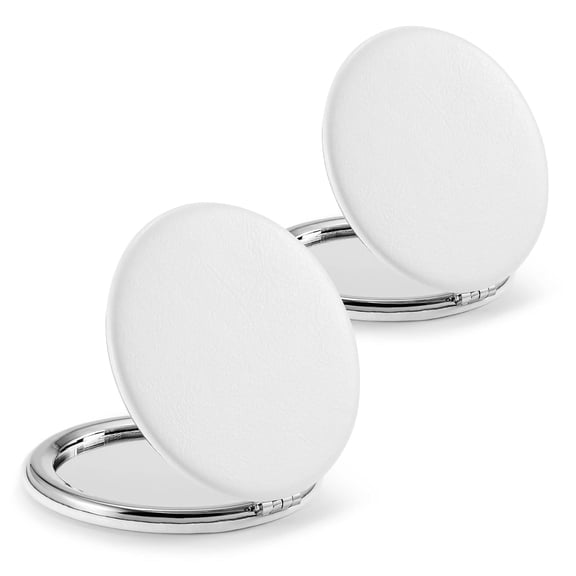 Compact Mirror,Set of 2 Round Double-Sided Makeup Small Mirror for Purse with 1X/3X Magnification PU Leather (White, 2.8")