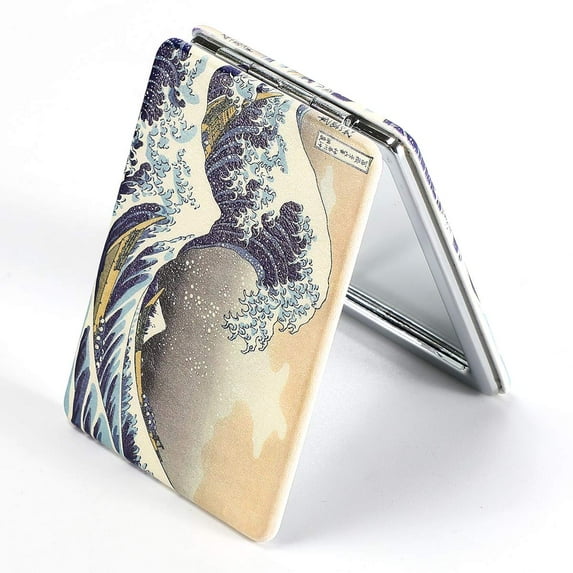 Compact Mirror Square Pu Leather Makeup Mirror for Purses Small Pocket Mirror Portable Hand Mirror Double-Sided with 2 x 1x Magnification for Woman Mother - Huge Wave