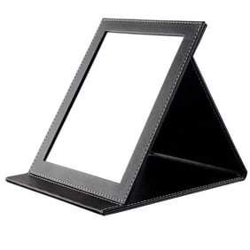 Compact Mirror, Unbreakable Shatterproof Stainless Steel Folding Small Travel Mirror with PU Leather Case Cover for Makeup,Camping, Travelling(Grey)