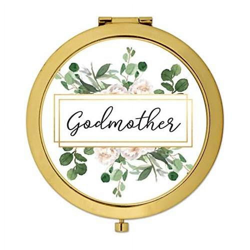 Compact Mirror Wedding Gift, Godmother, Greenery Green Leaves With