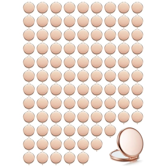 Compact Mirror for Purse, Set of 100 Double-Sided 1X/2X Magnifying Metal Pocket Makeup Mirrors(Round, Rose Gold)