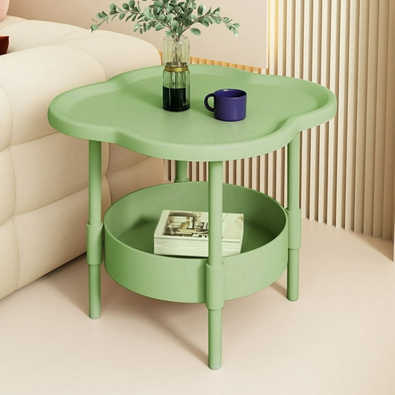 Compact Mobile Bedside Table with Double Storage Shelves, Small Space Organizer for Bedroom or Living Room, 19.29x18.11x12.60in, Beige or Green