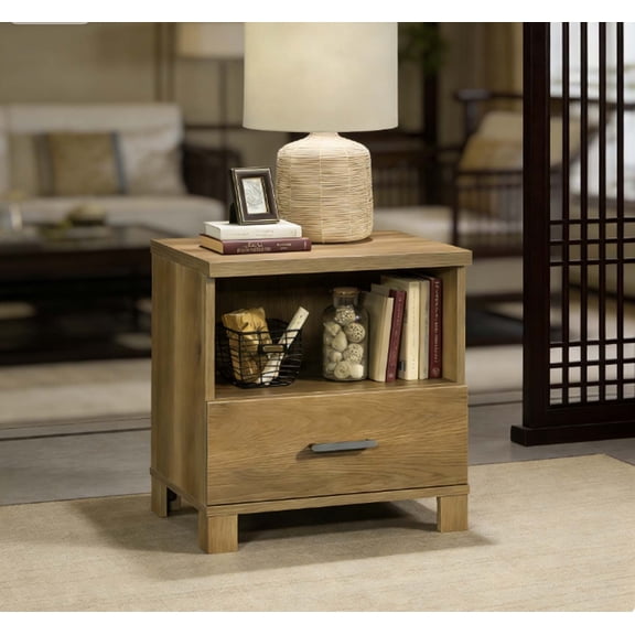 Compact Modern Bedside Table for Small Spaces - Slim Rustic Night Stand with Storage, Perfect Bedroom Side Table for Apartments, Dorms, Guest Rooms