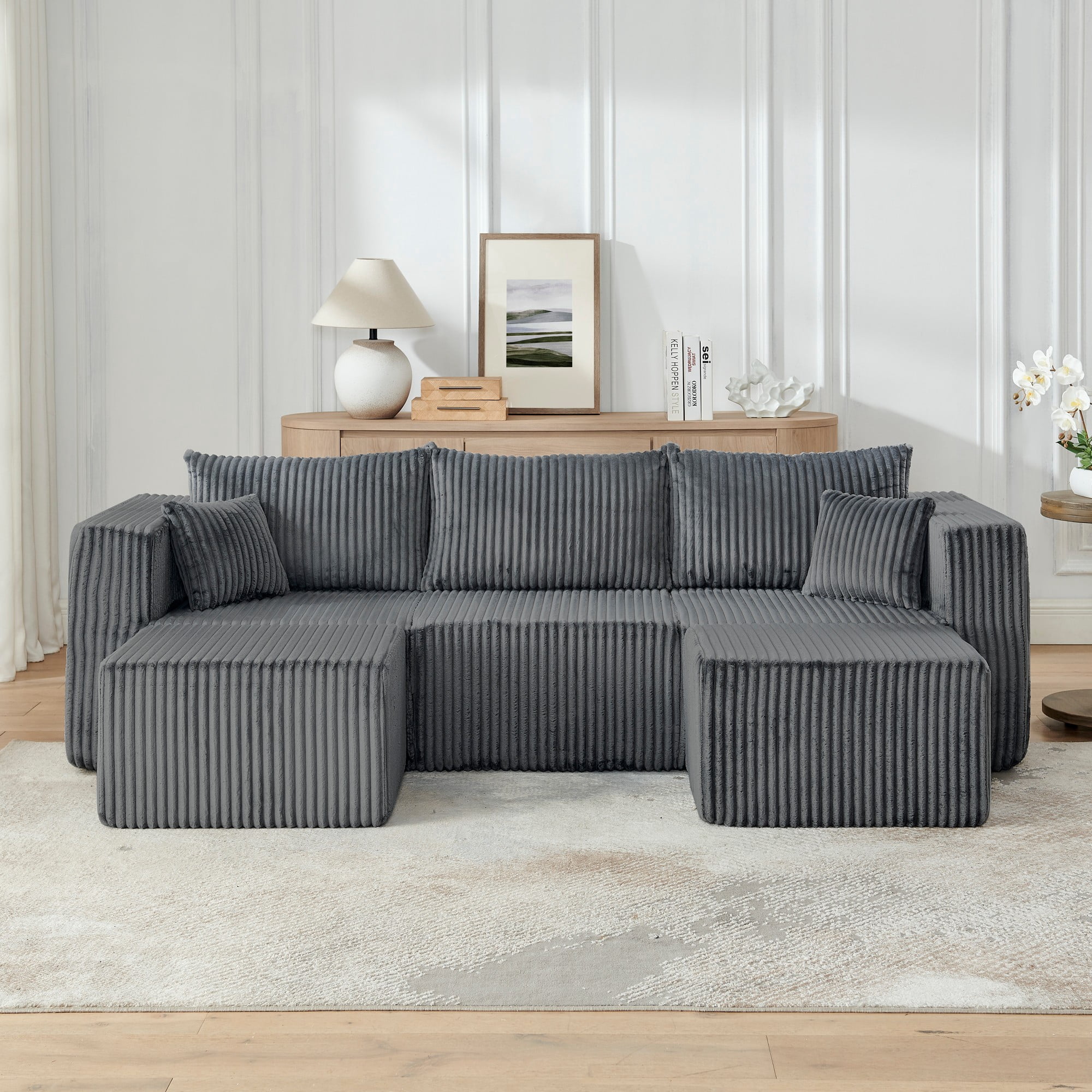 Compact Modular Sectional, Compressed Corduroy Sofa with Modern ...