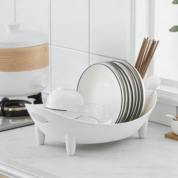 Compact Multi-Purpose Dish Drying Rack with Drainage, Space-Saving Tableware Organizer for Plates, Bowls and Glasses, Detachable Basket Design for Easy Cleaning, Plastic Drainer, 16*11*5in, A