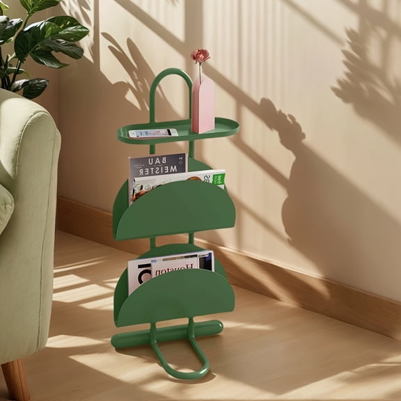 Compact Multi-Tier Side Table, No Assembly Metal End Table with Open Shelves for Living Room, Bedroom, Balcony & Home Office