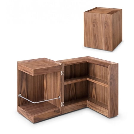 Compact Multipurpose Walnut Rolling End Table with Hidden Storage