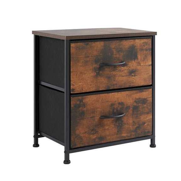 Compact Nightstand with 2 Removable Fabric Drawers, Adjustable Feet for Stability, Multi-Purpose Bedside End Table, Wood grain