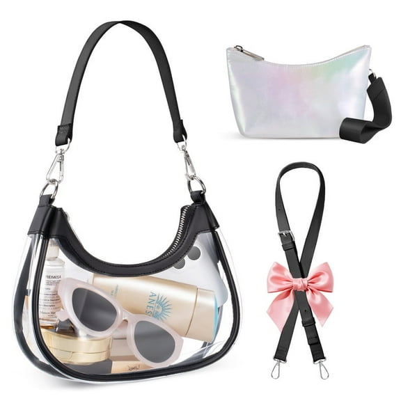 Clear Crescent Stadium Approved Bag for Women，Waterproof  PVC Crossbody Sling Bag for Concerts Festival Sports Events