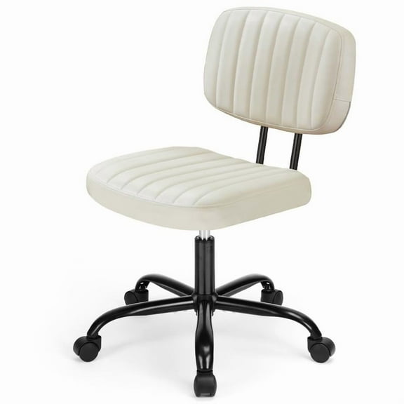 Compact Office Chair - Height Adjustable Rolling Swivel Desk Chair with PU Leather, Armless Task Chair for Small Spaces, Home, Bedroom, Student & Vanity Use