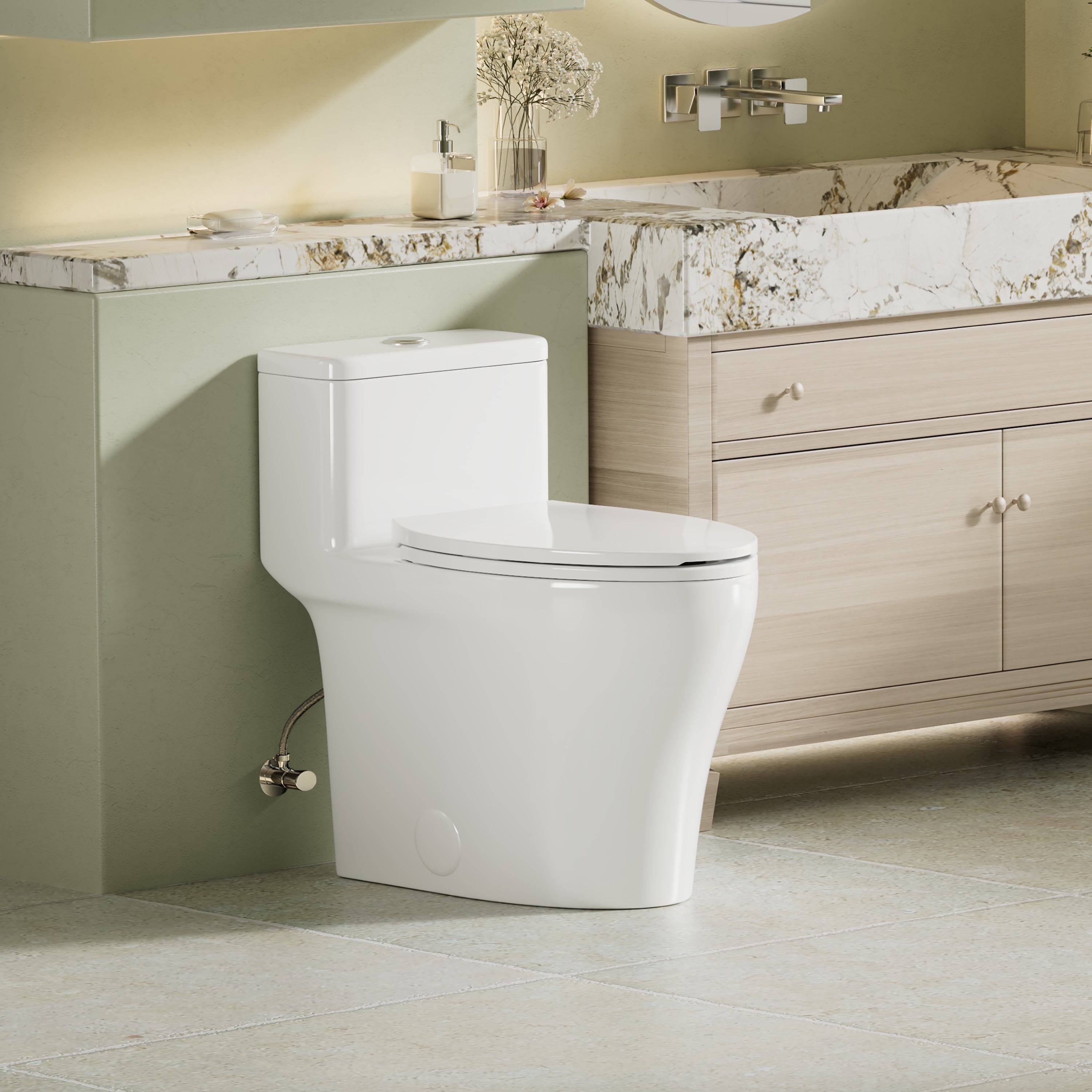 KK KE KING Compact One Piece Toilet with Comfort Chair Seat ADA Height 17.33", Elongated Dual Flush 0.8/1.28 GPF and MAP 1000g, Low Profile Tank, 12'' Rough-in