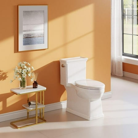 Compact One Piece Toilet with Comfort Chair Seat, ADA Height, Elongated Dual Flush 0.8/1.28 GPF, Standard White Toilet Bowl