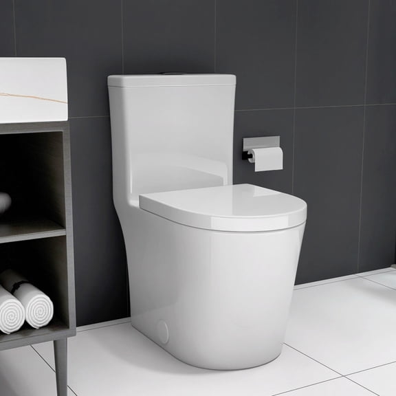 Compact One-Piece Toilet with Dual Flush, 23-Inch Short Depth Design for Small Bathrooms, White