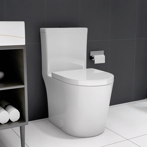 Compact One-Piece Toilet with Dual Flush, 23-Inch Short Depth Space-Saving Toilet for Small Bathrooms, White
